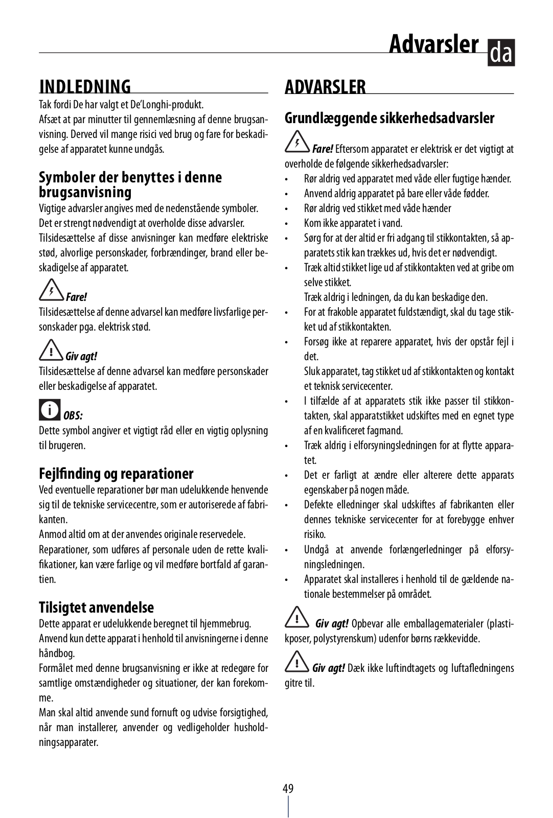 Delonghi AC75 Instruction manuals