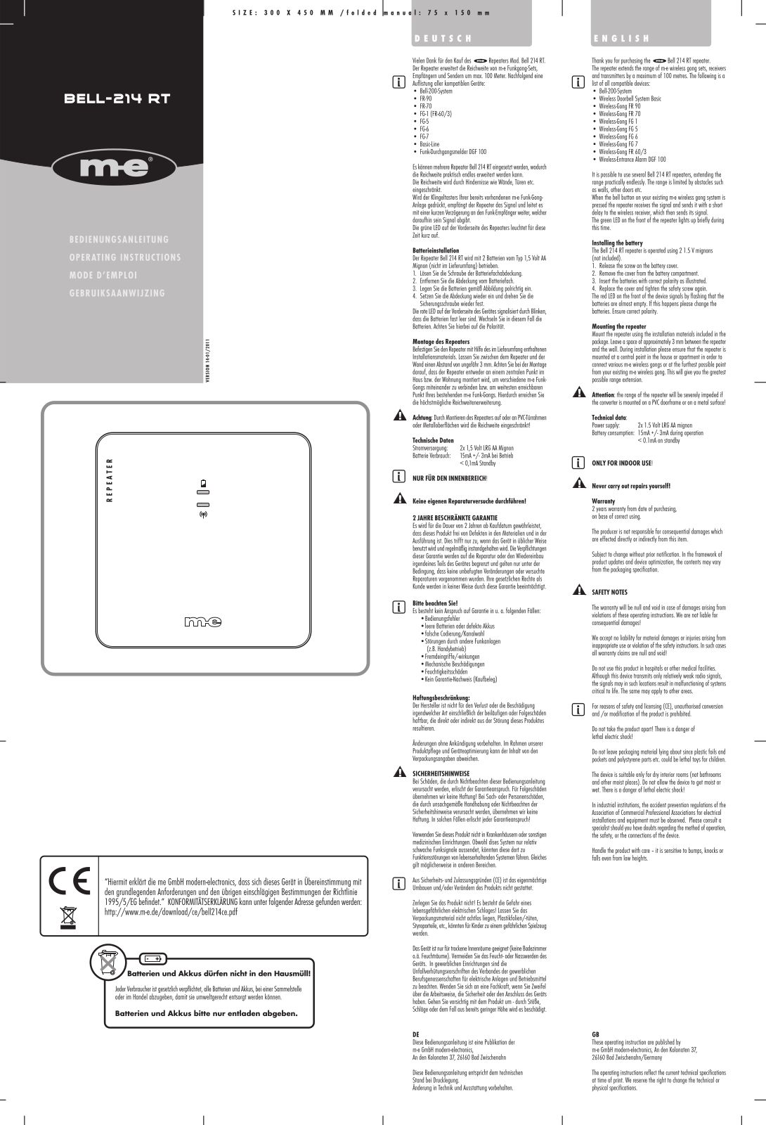 m-e modern-electronics Bell 214 RT Operating Instructions