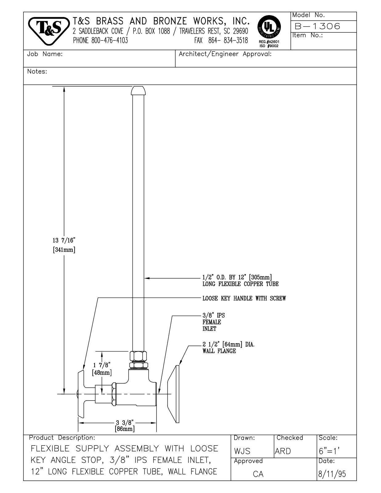 T & S Brass & Bronze Works B-1306 General Manual