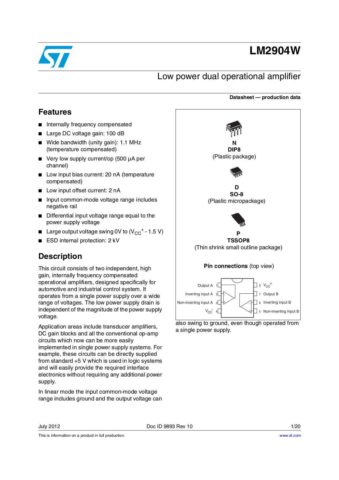 ST LM2904W User Manual