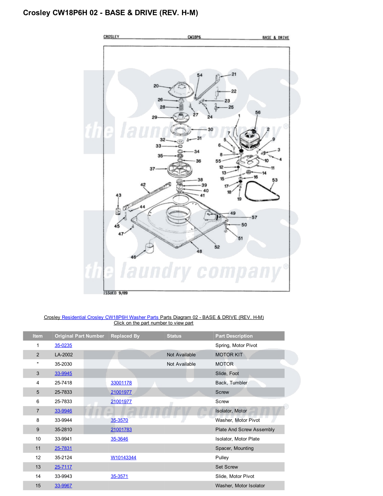 Crosley CW18P6H Parts Diagram