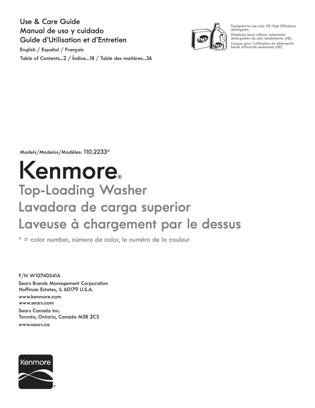 Kenmore 11022332511, 11022332510 Owner’s Manual