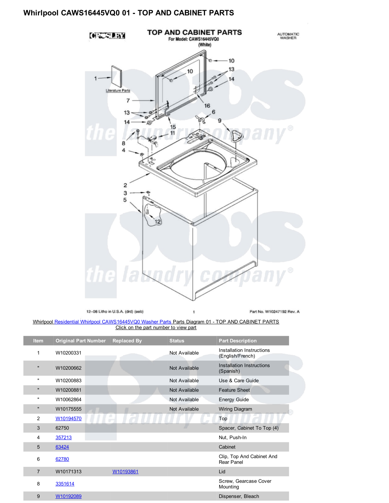 Whirlpool CAWS16445VQ0 Parts Diagram