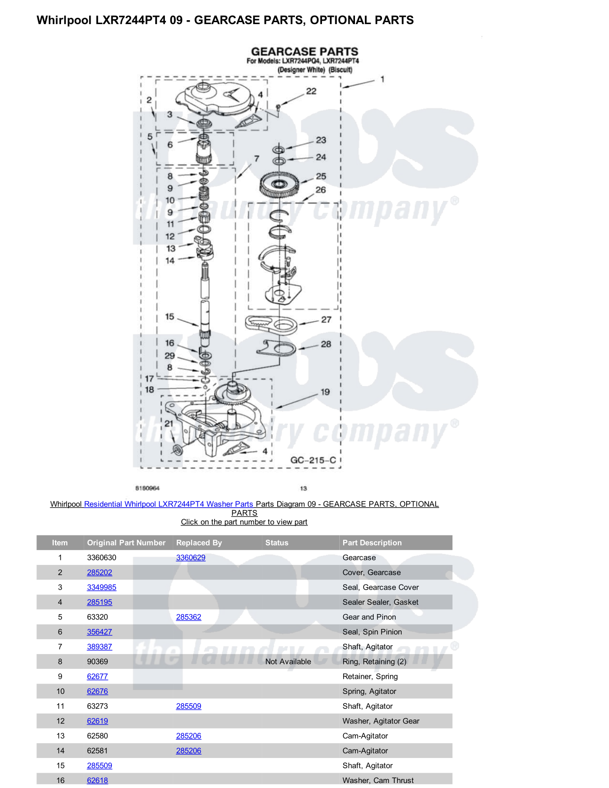 Whirlpool LXR7244PT4 Parts Diagram