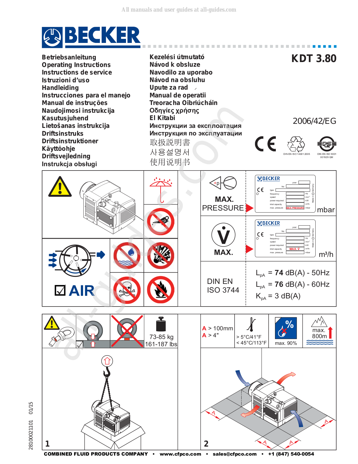 Becker KDT 3.80 Operating Instructions Manual