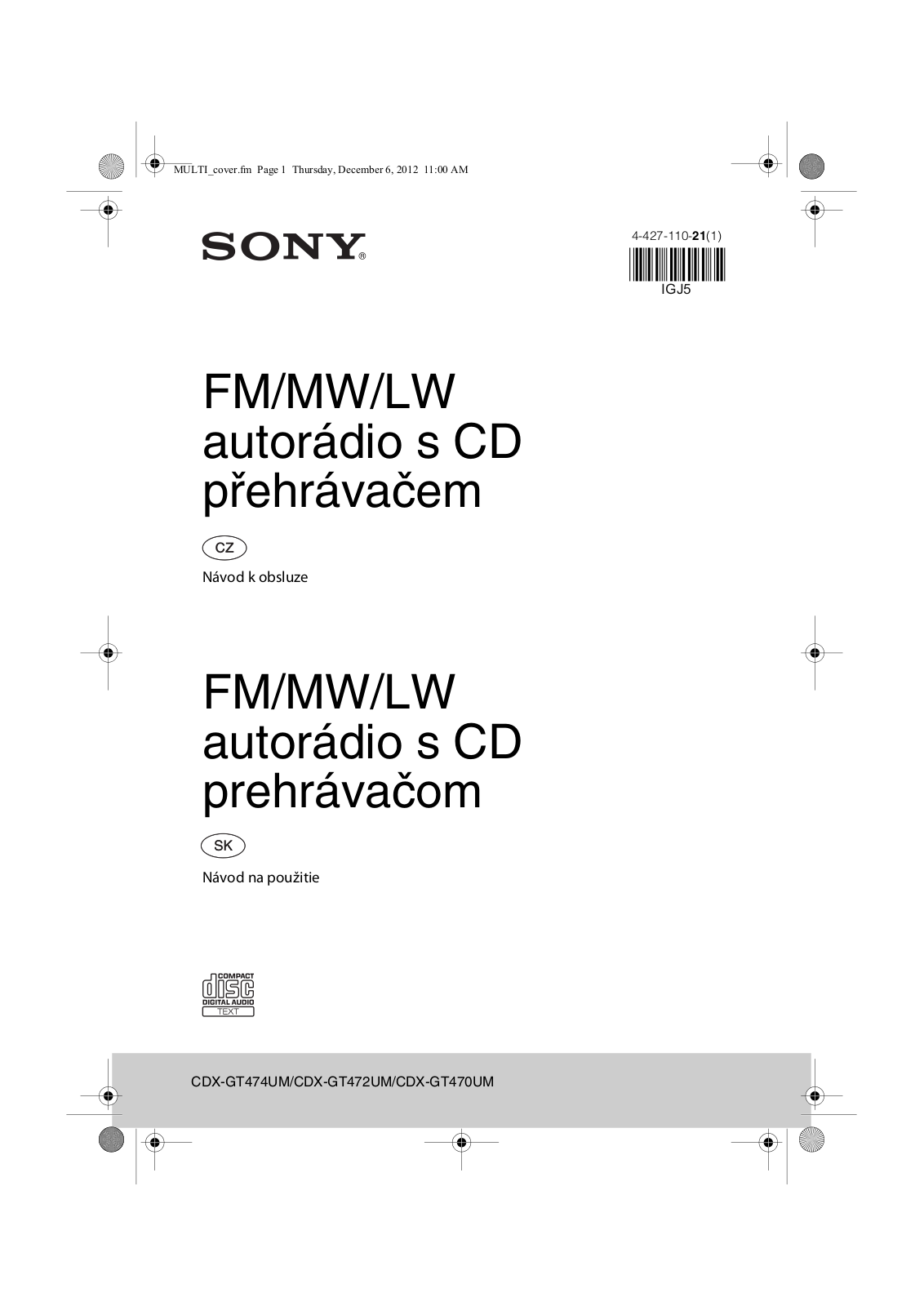 Sony CDX-GT472UM, CDX-GT470UM User Manual