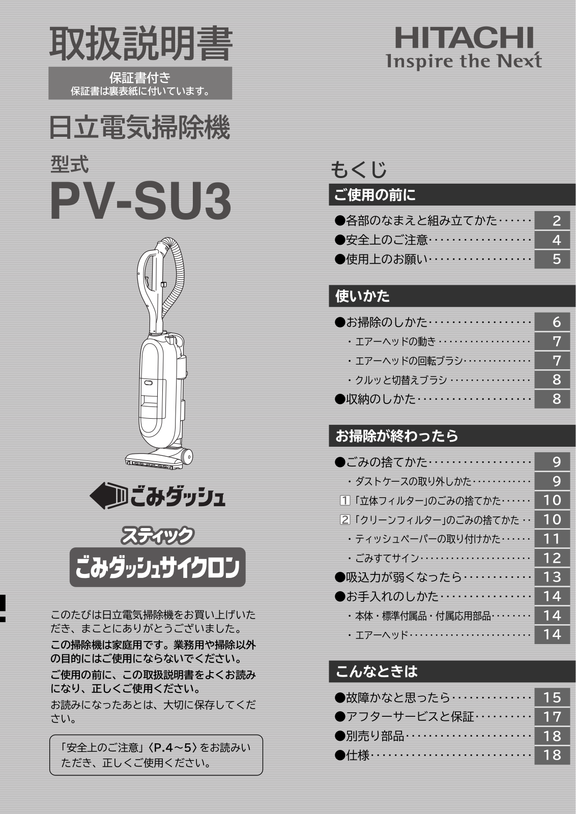 Hitachi PV-SU3 User guide