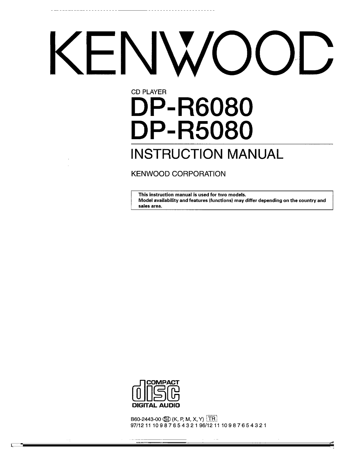 Kenwood DP-R6080, DP-R5080 Owner's Manual