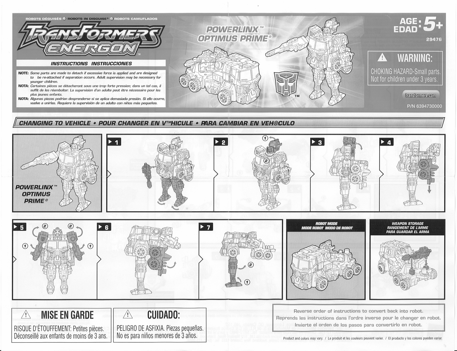 HASBRO Transformers Energon Powerlinx Optimus Prime User Manual