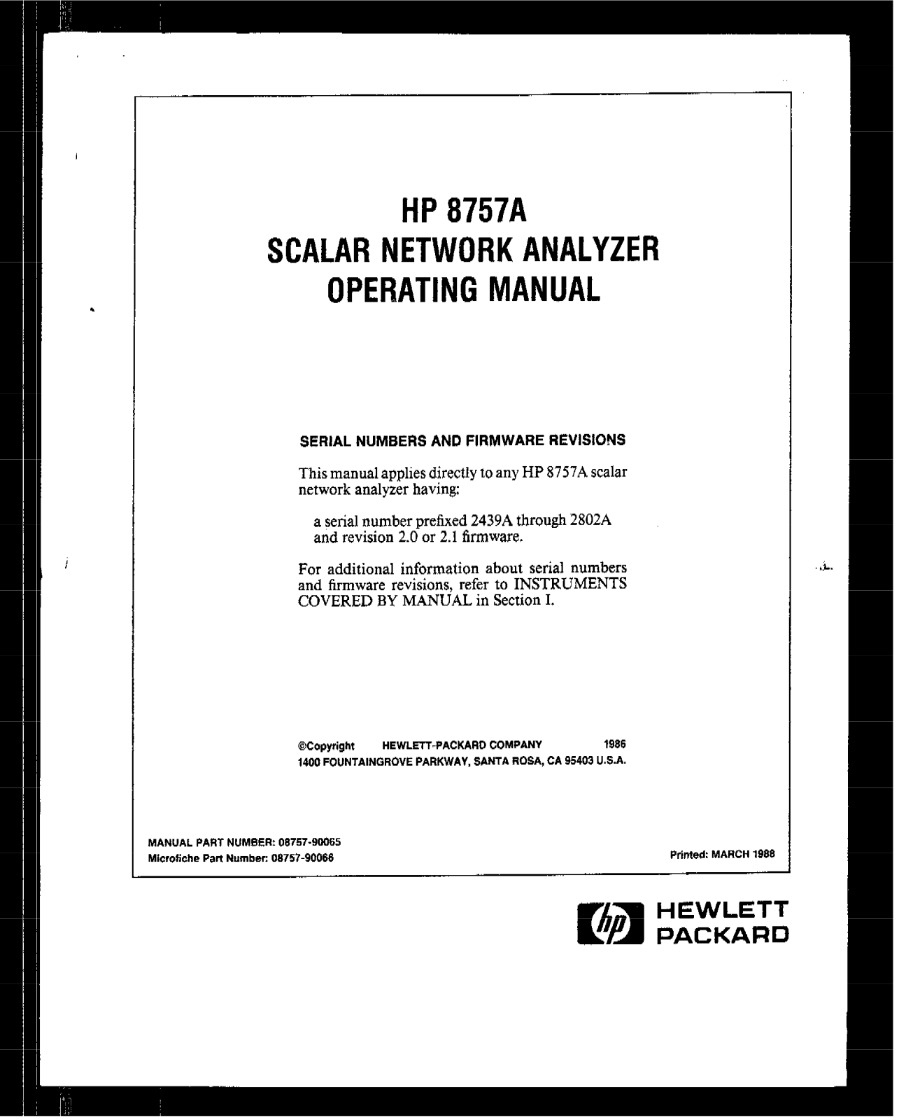 Keysight (Agilent) 8757A Operating Manual