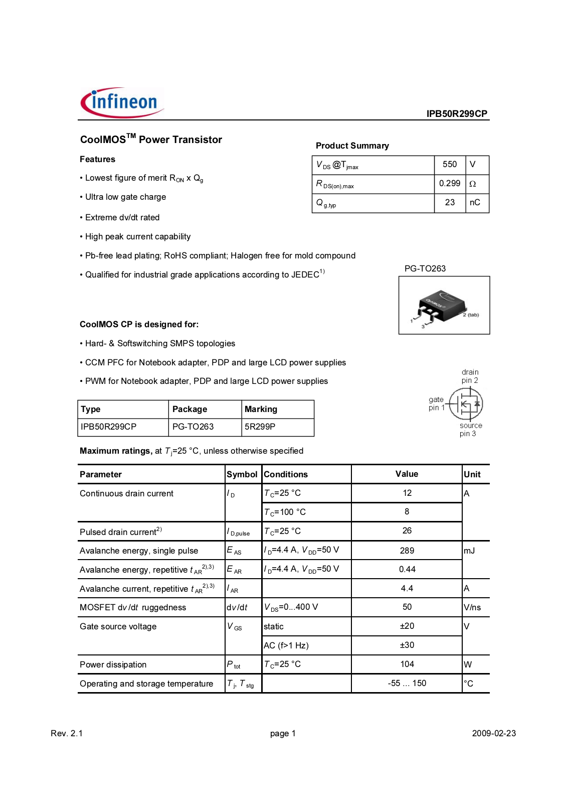 Datasheet ipb50r299cp_rev2.1 Datasheet - ManualMachine.com