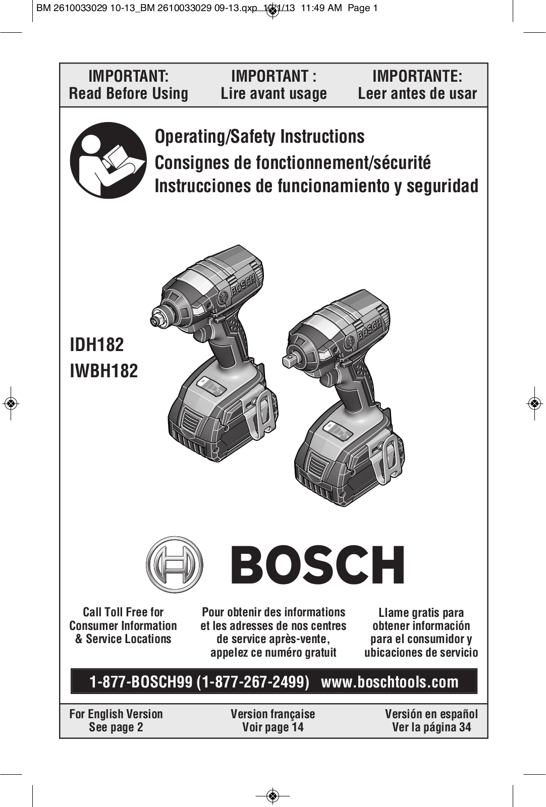 Bosch IWBH182-01L Owner’s Manual