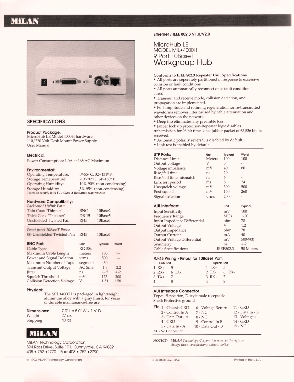 Milan Technology MIL 4000H User Manual