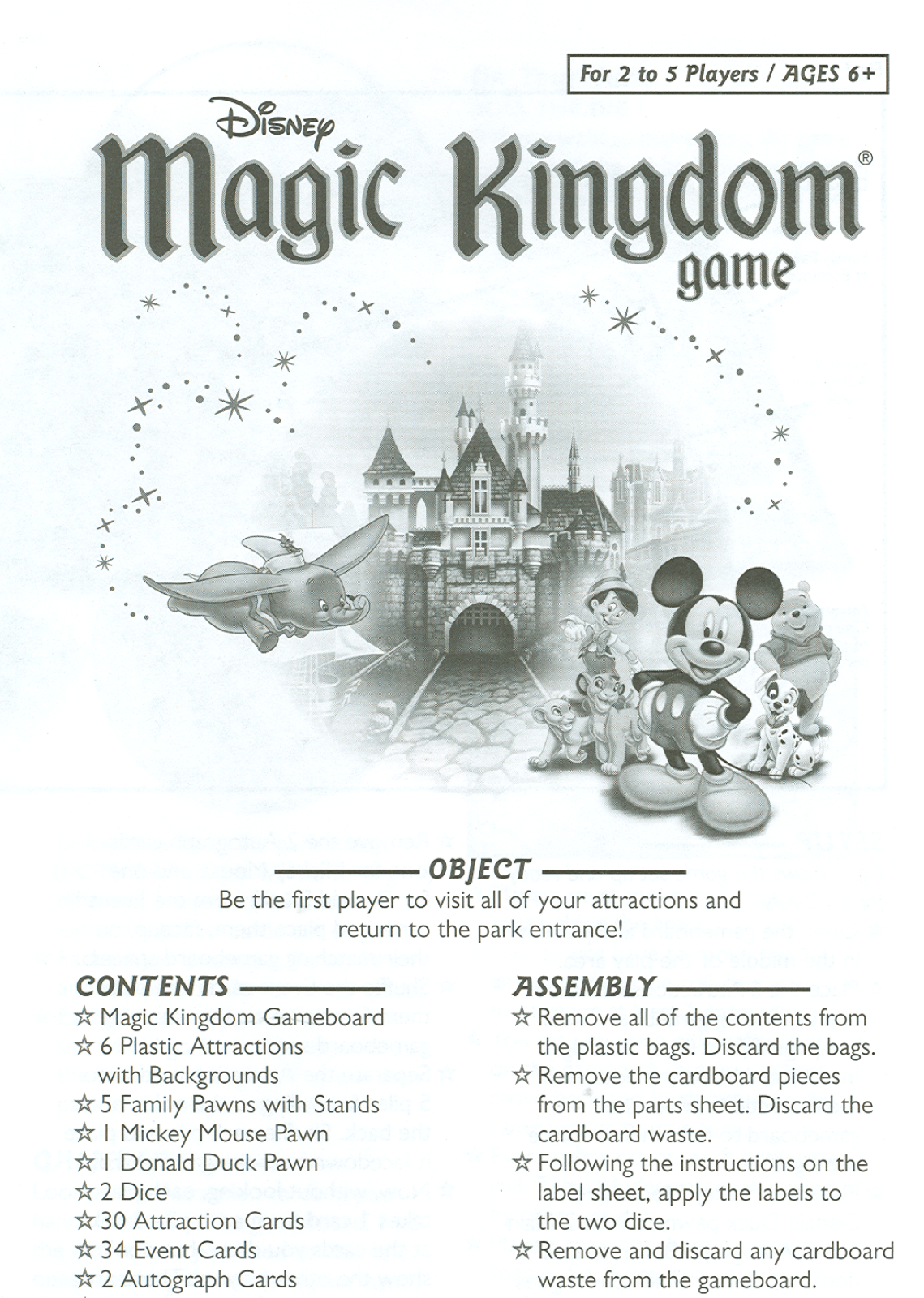 HASBRO Disneys Magic Kingdom Game User Manual