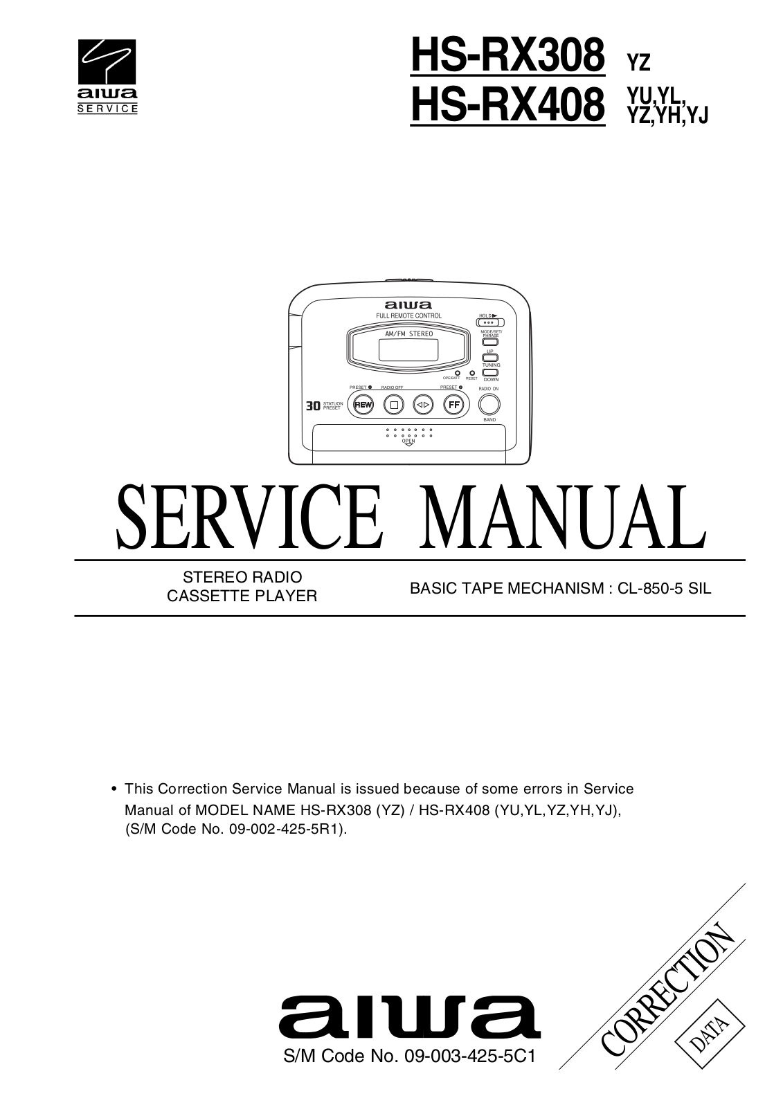 Aiwa HS-RX308, HS-RX408 User Manual