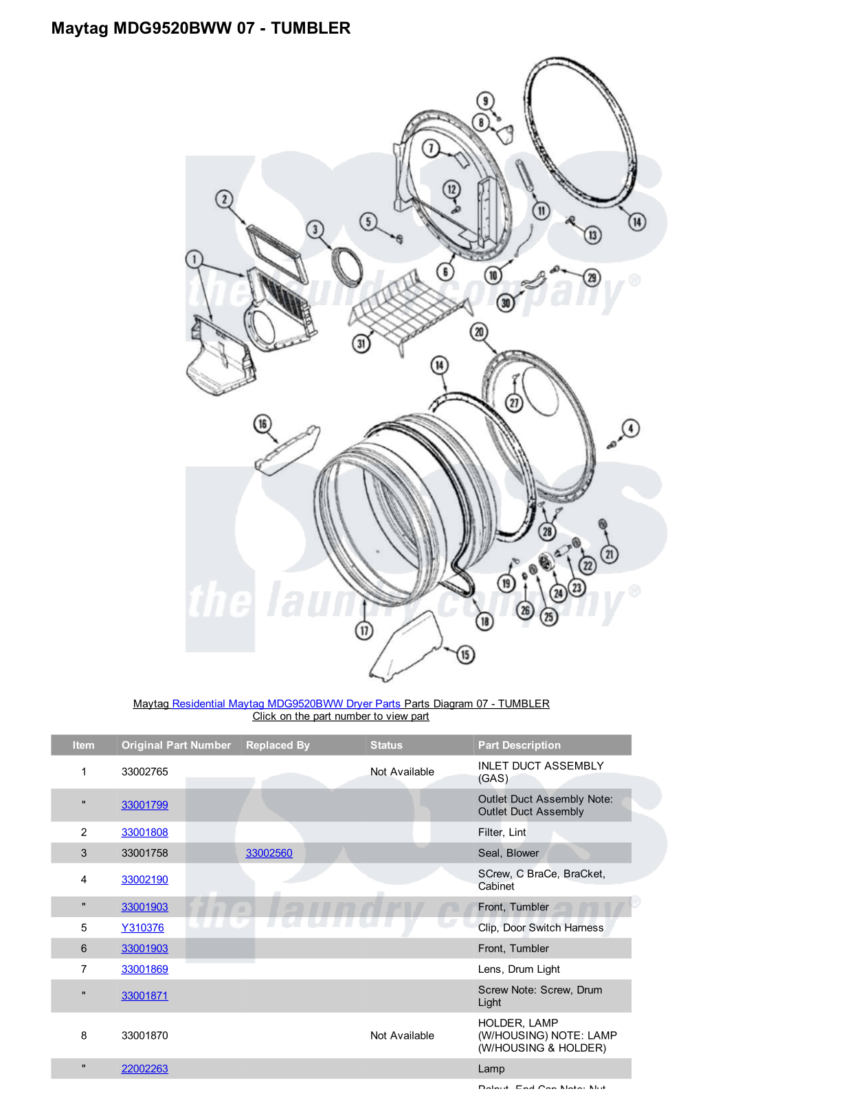 Maytag MDG9520BWW Parts Diagram