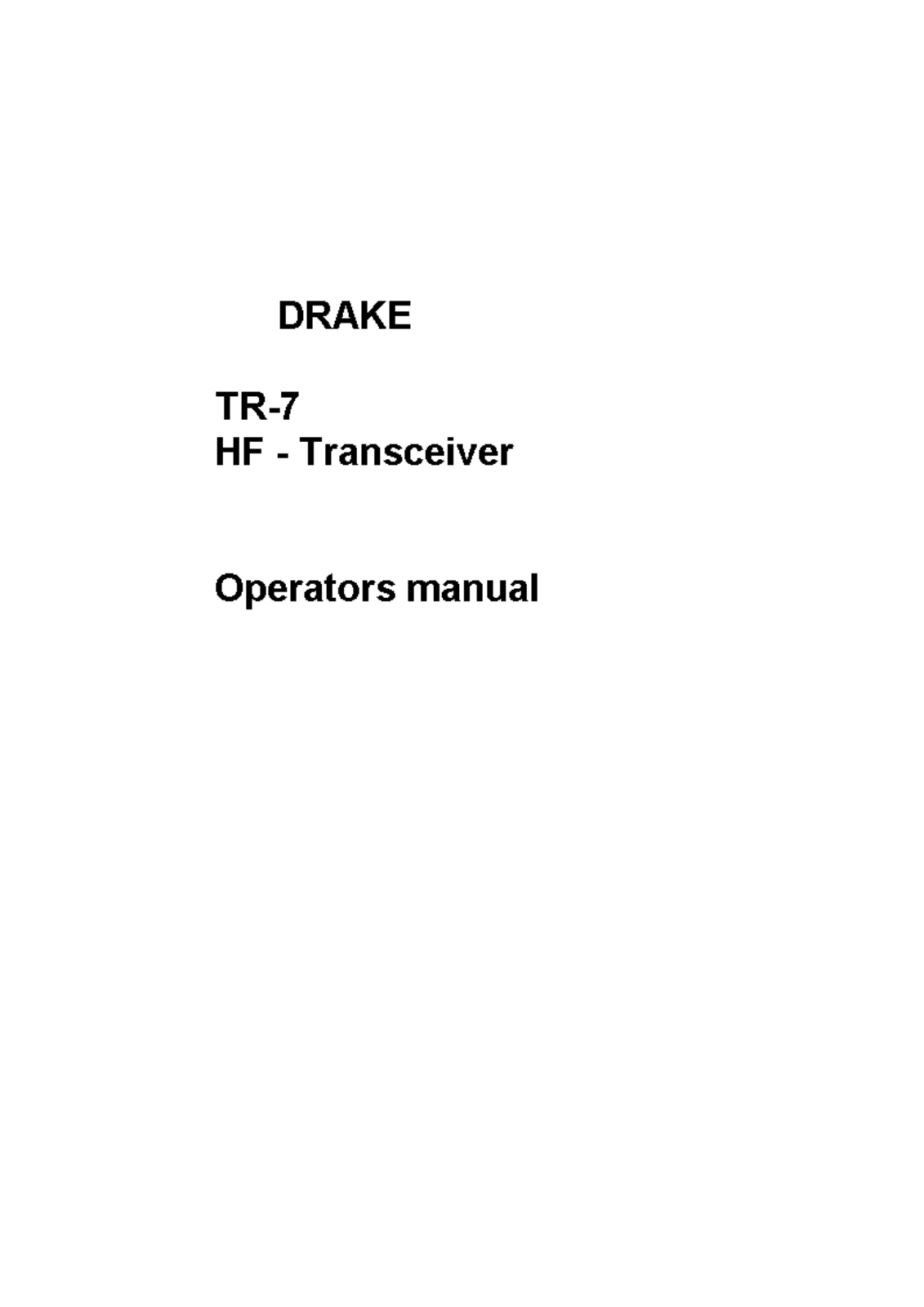 DRAKE TR-7 Operation Manual