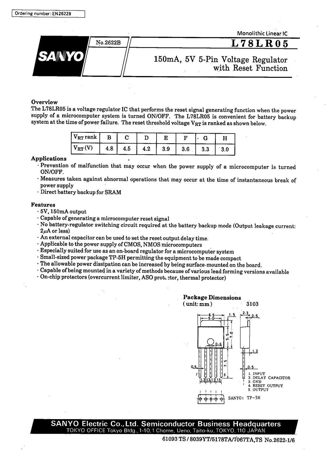 SANYO L78LR05 Datasheet