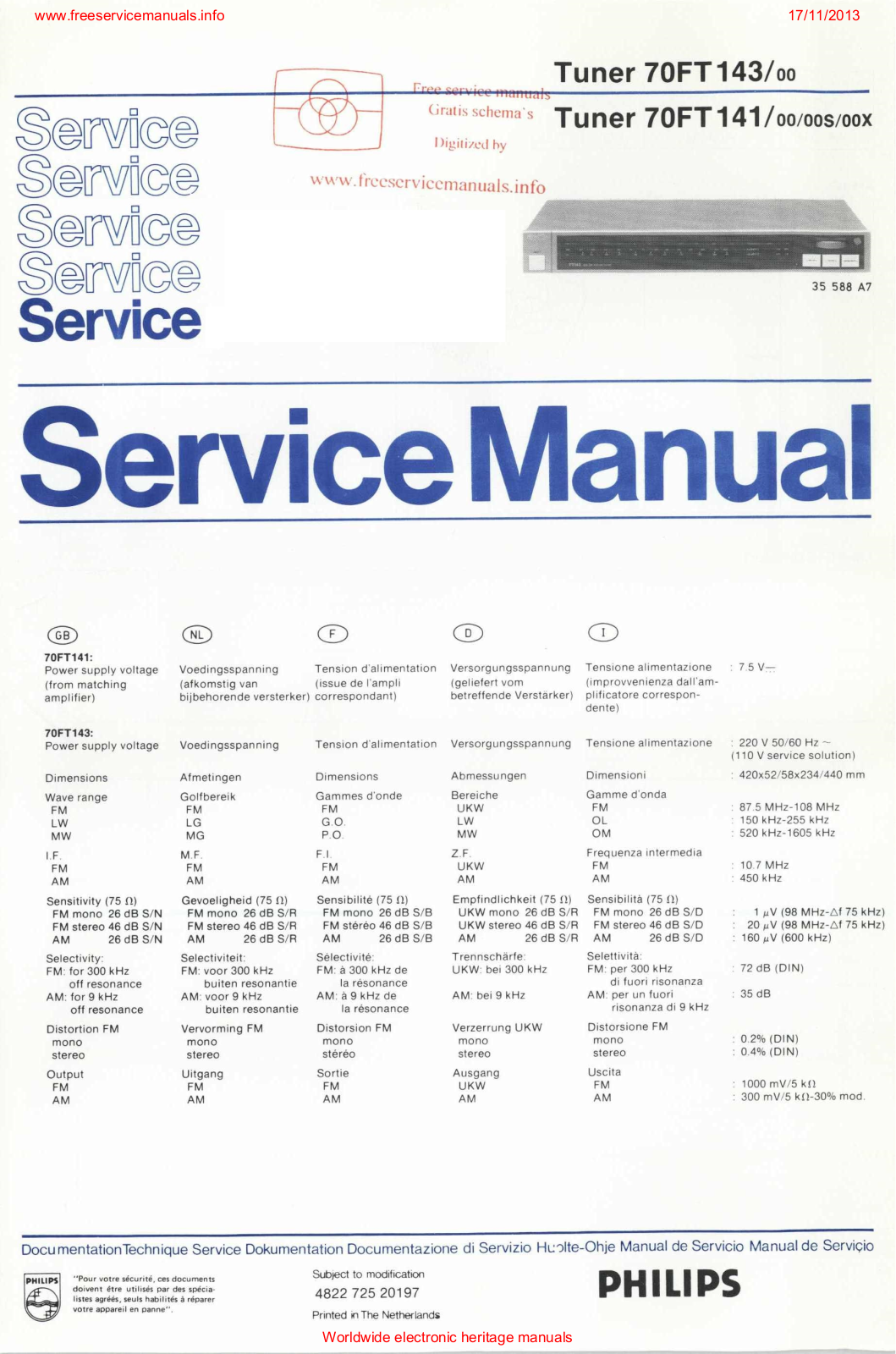 Philips 70ft143 Datasheet - ManualMachine.com