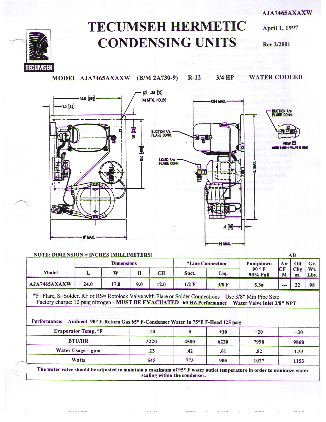 Tecumseh AJA7465AXAXW Performance Data Sheet