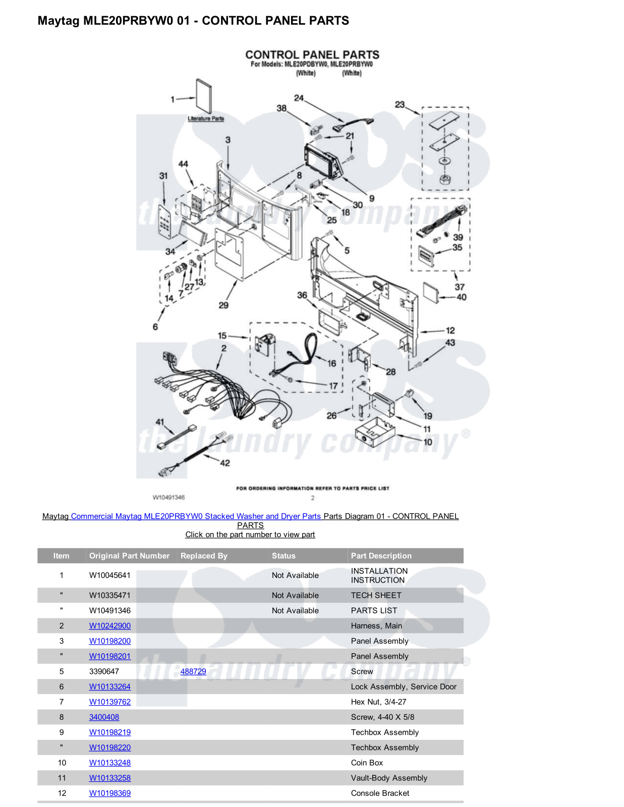 Maytag MLE20PRBYW0 Stacked and Parts Diagram