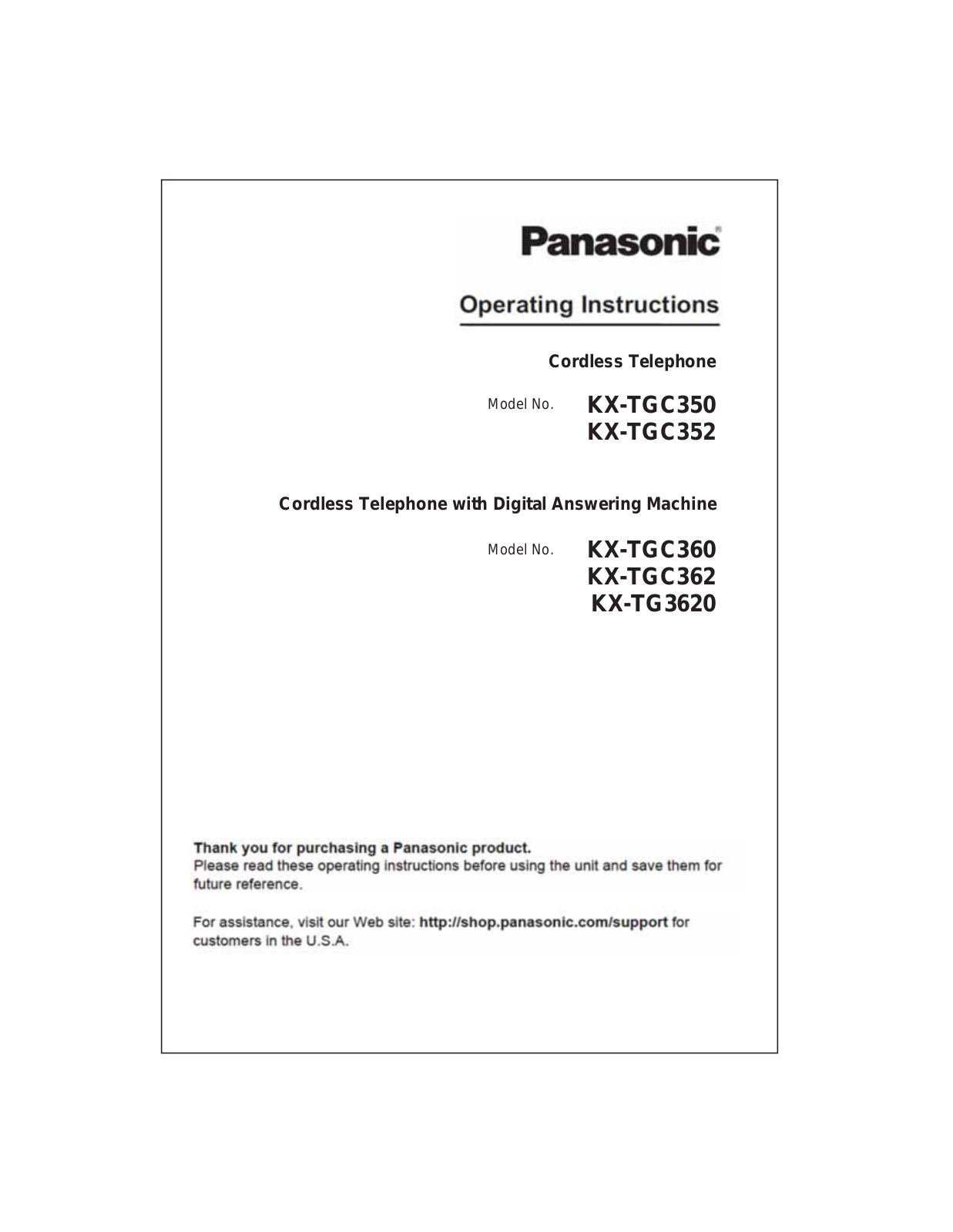 Panasonic of North America 96NKX TGC360 User Manual