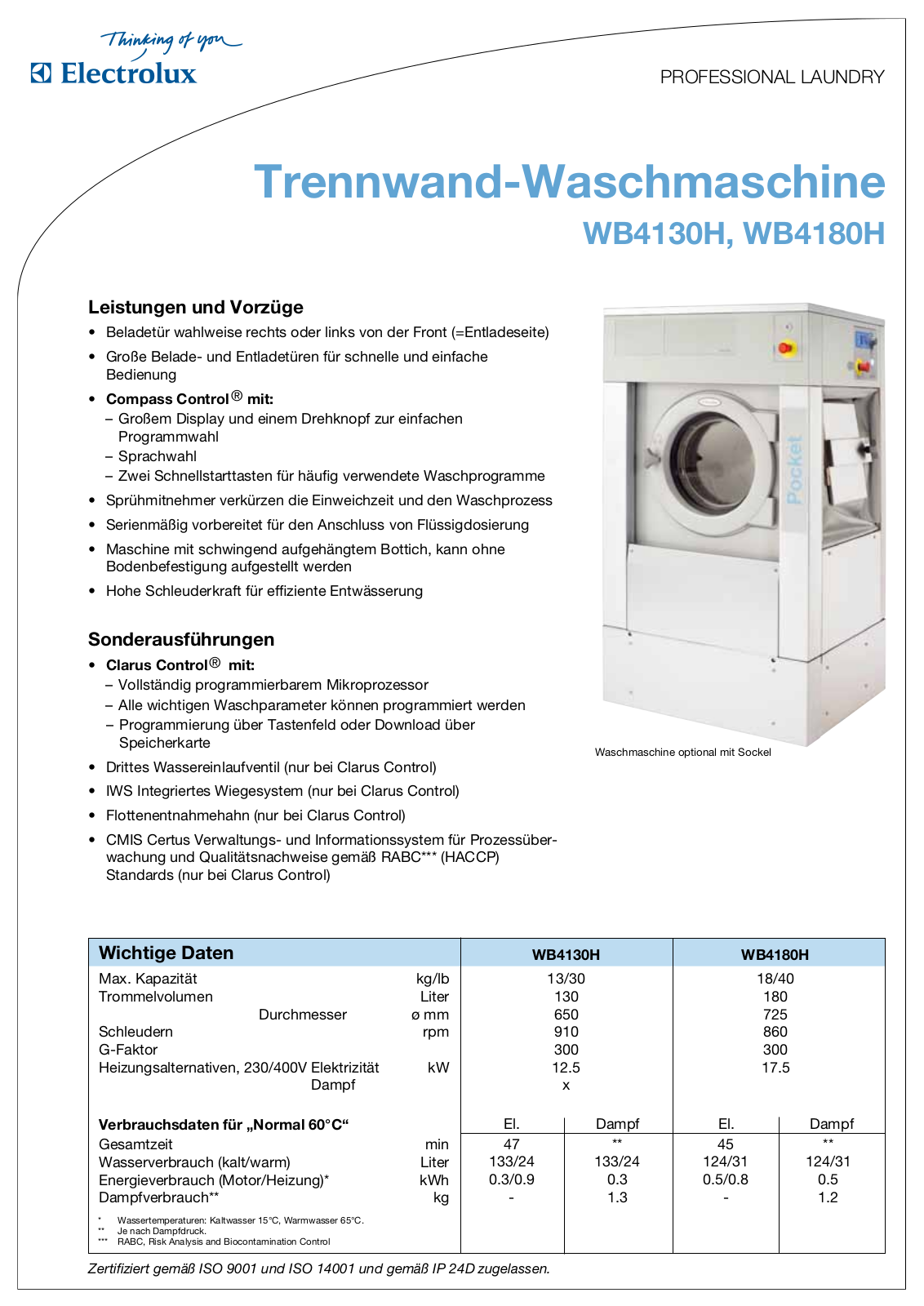 Electrolux WB4180H, WB4130H DATASHEET