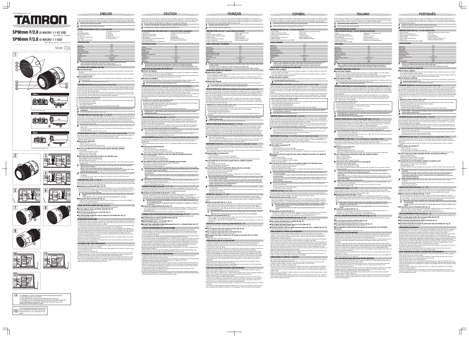 Tamron SP 90mm F / 2.8 Di VC USD, SP 90mm F/2.8 Di VC USD Macro User manual