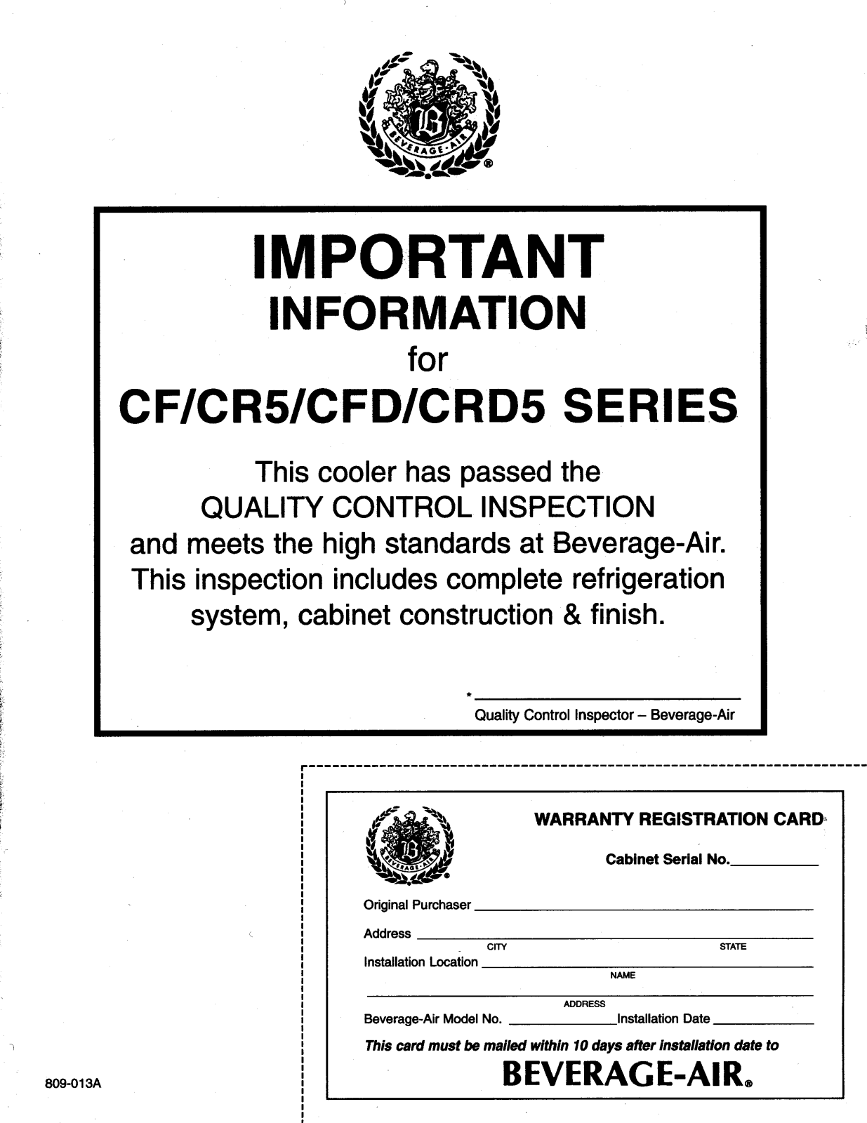 Beverage Air CTR3-1 Installation Manual - ManualMachine.com