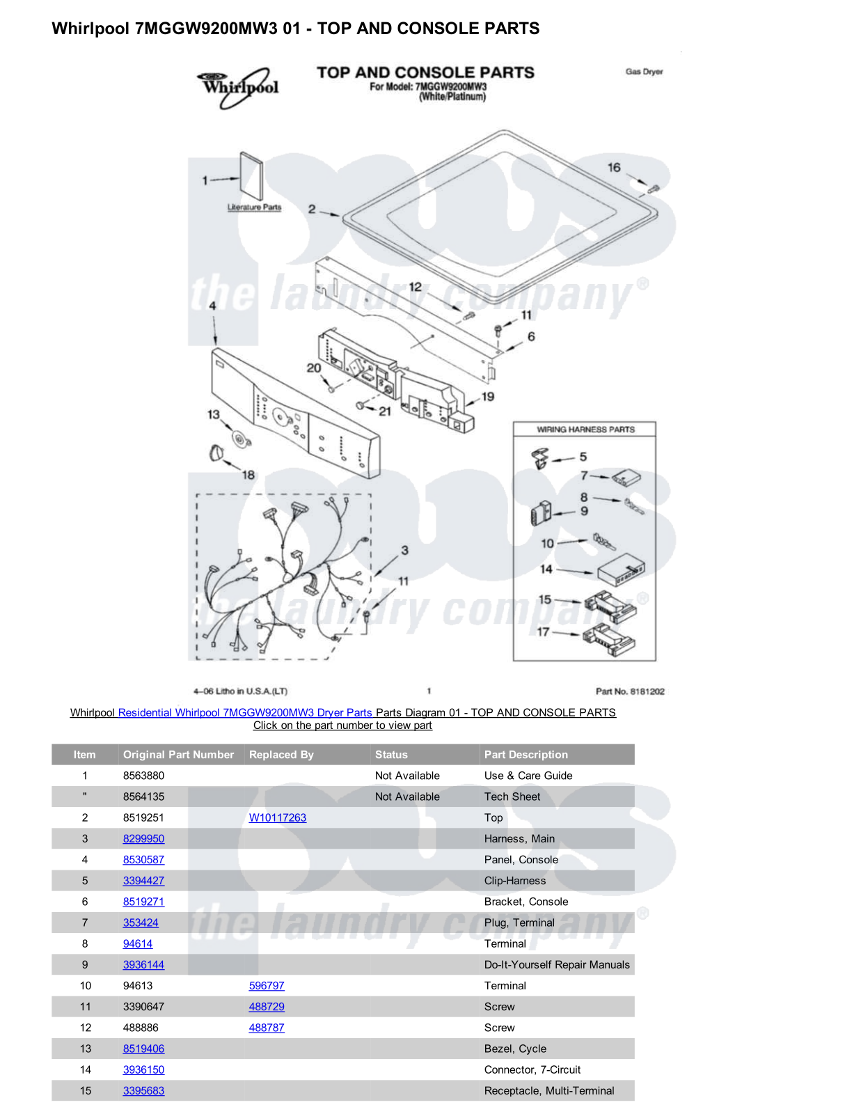 Whirlpool 7MGGW9200MW3 Parts Diagram