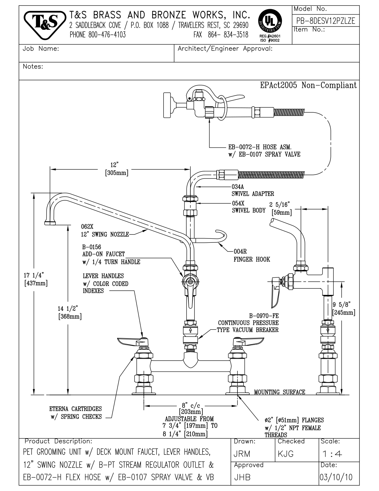 T&S Brass PB-8DESV12PZLZE User Manual