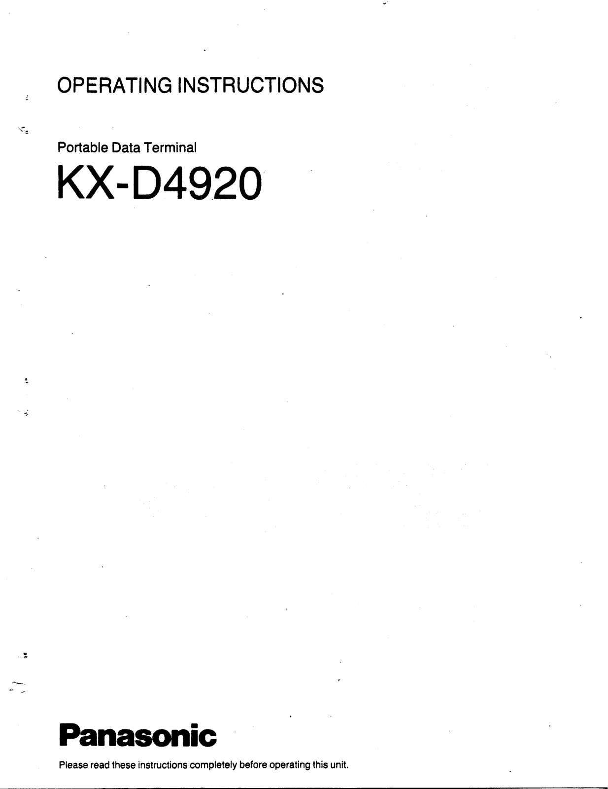 Panasonic kx-d4920 Operation Manual