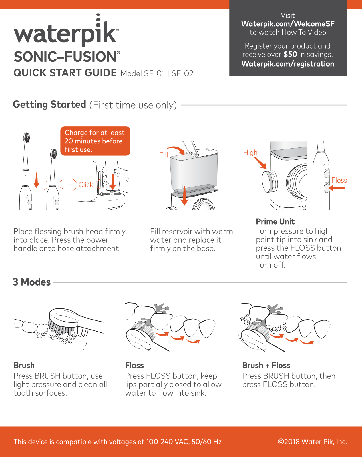 Waterpik SF-01,SF-02 Quick Start Guide