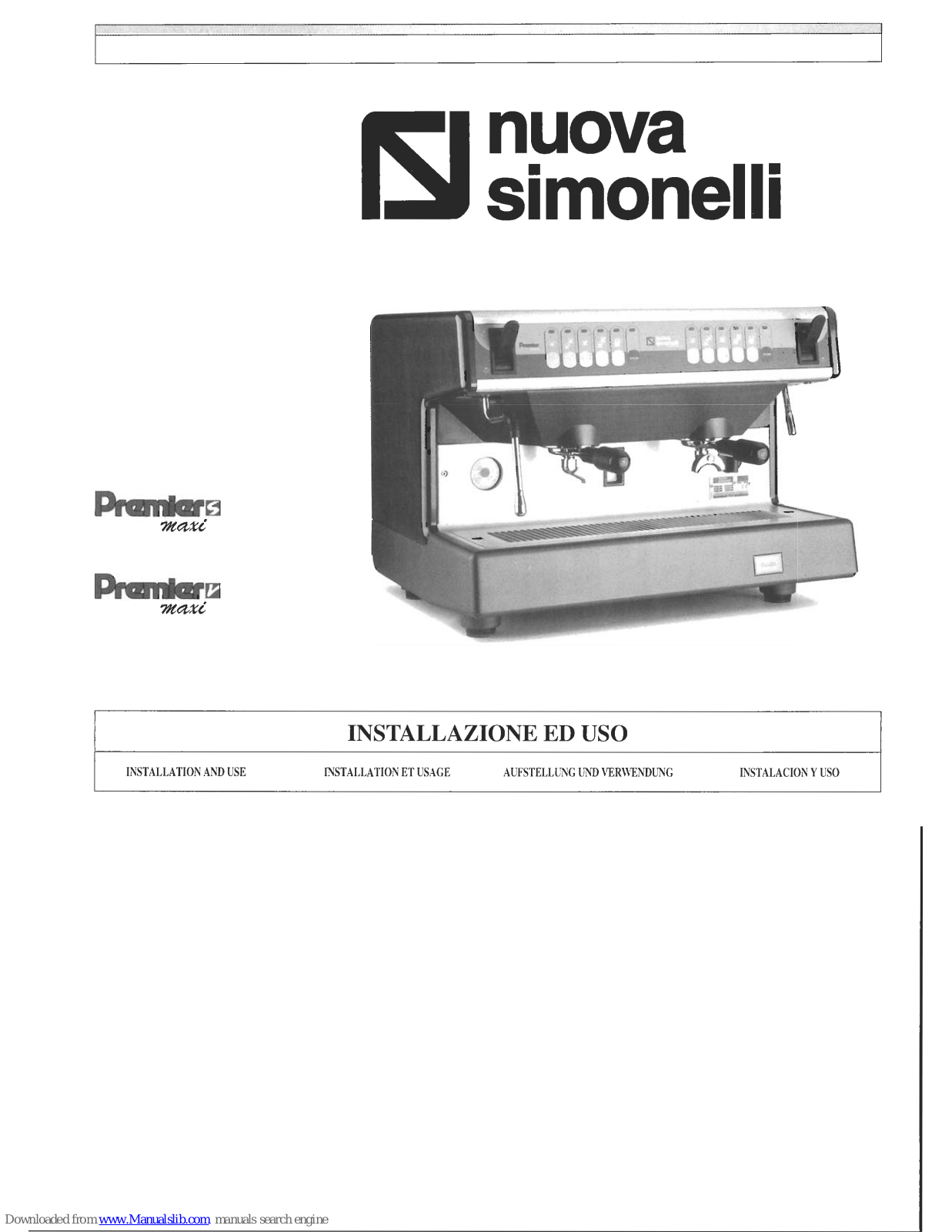 Nuova Simonelli Premier s maxi, Premier v maxi Installation And Use Manual