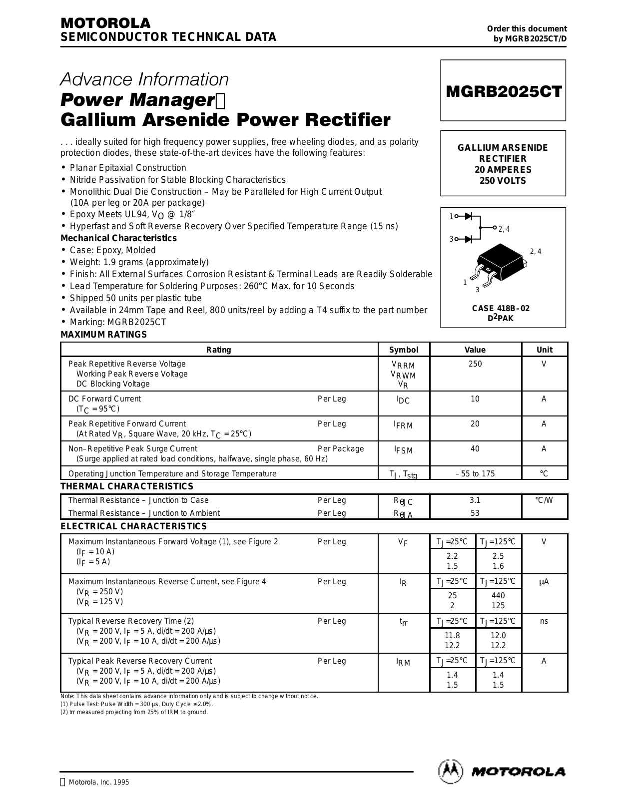 Motorola MGRB2025CT Datasheet