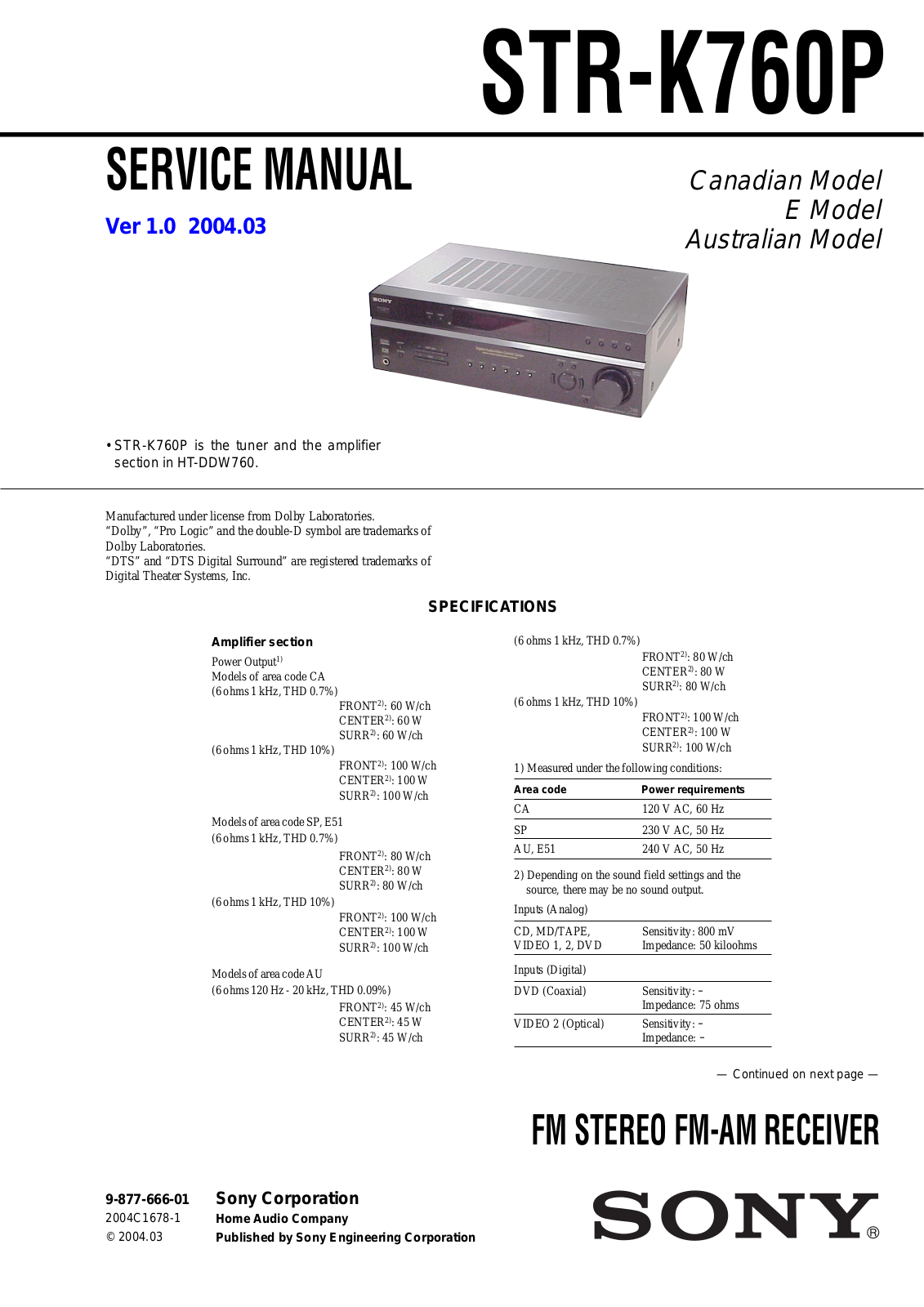 SONY STR K760P v1 0 Service Manual