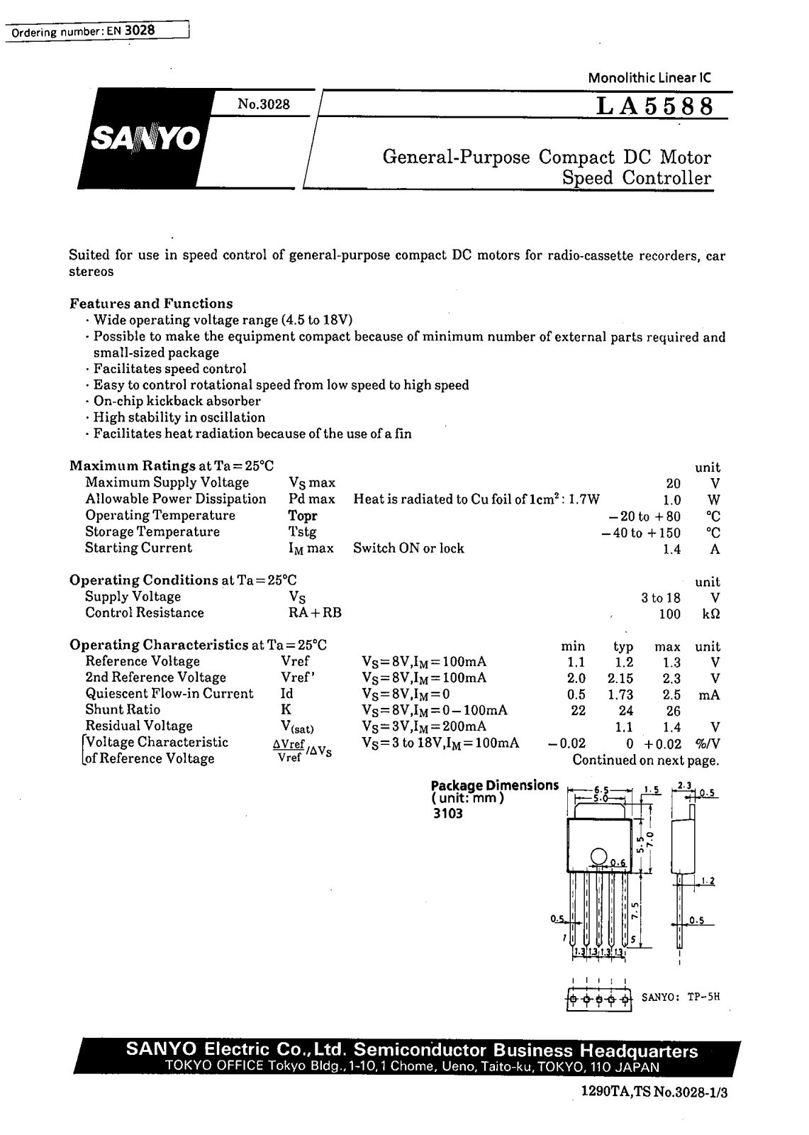 SANYO LA5588 Datasheet