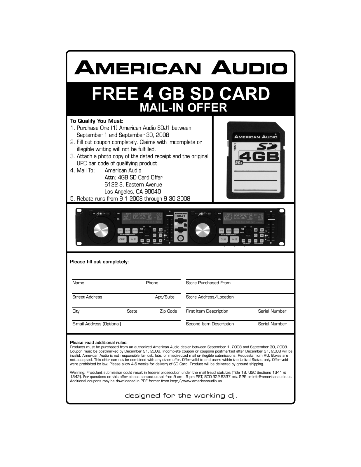 American Audio 4 GB SD Card User Manual