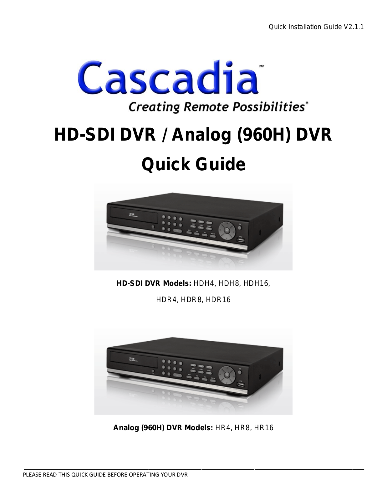 Cascadia HDH4 Quick Manual - ManualMachine.com