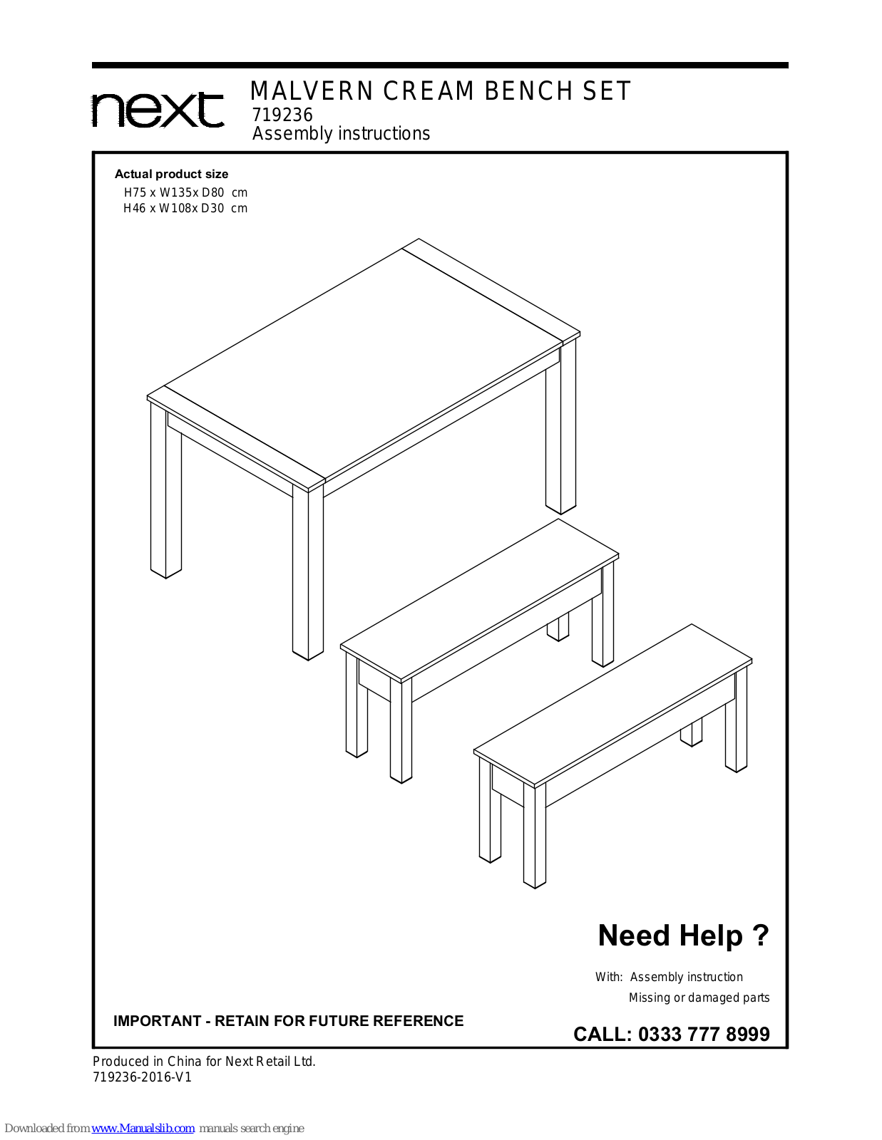 Next MALVERN CREAM BENCH SET Assembly  Manual - ManualMachine.com