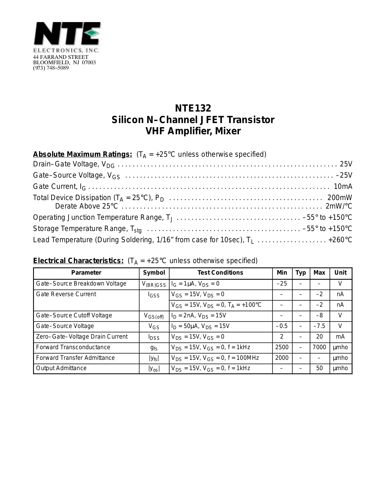 Datasheet NTE132 Datasheet (NTE) - ManualMachine.com