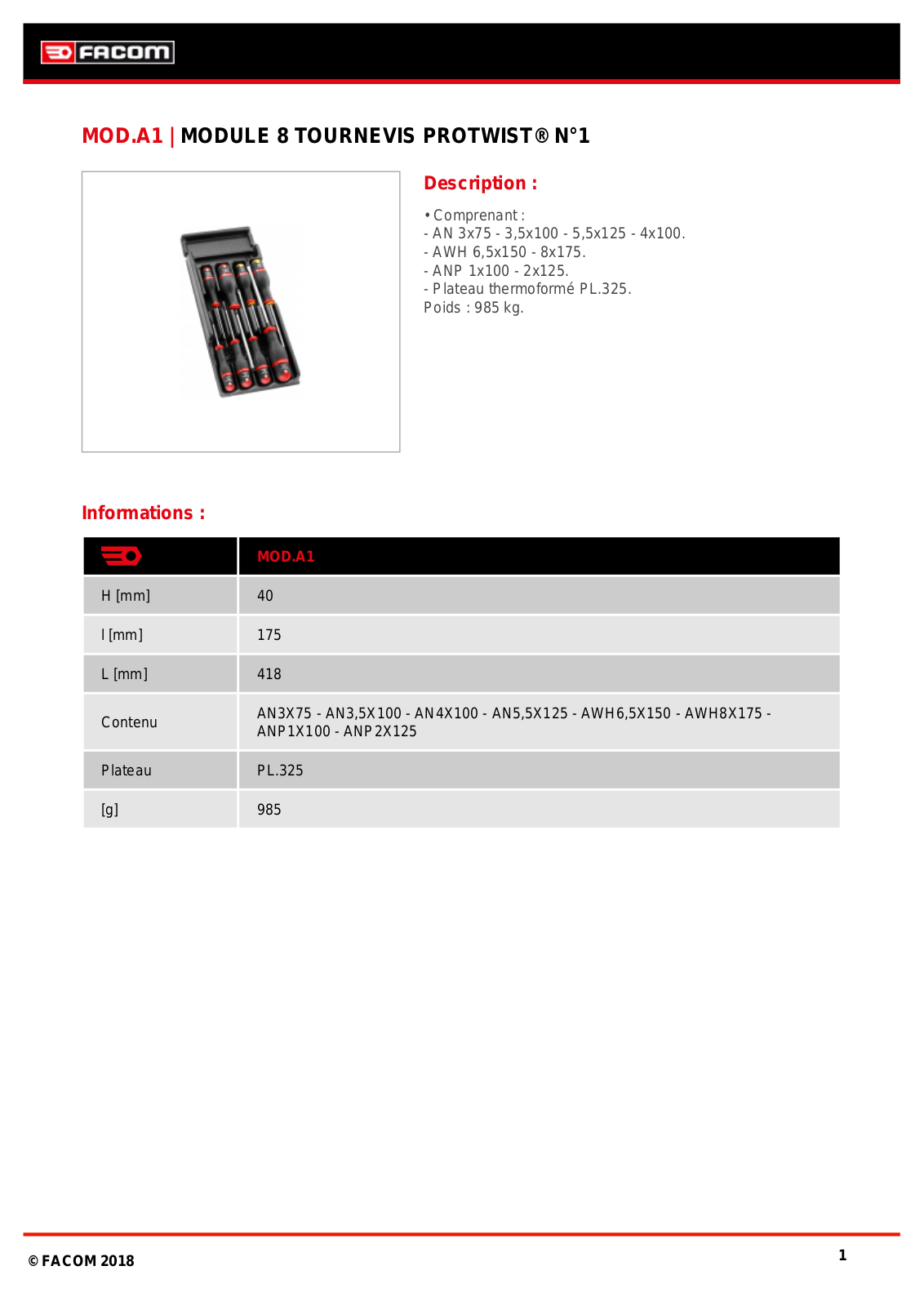 Facom MOD.AT1PB Specification - ManualMachine.com
