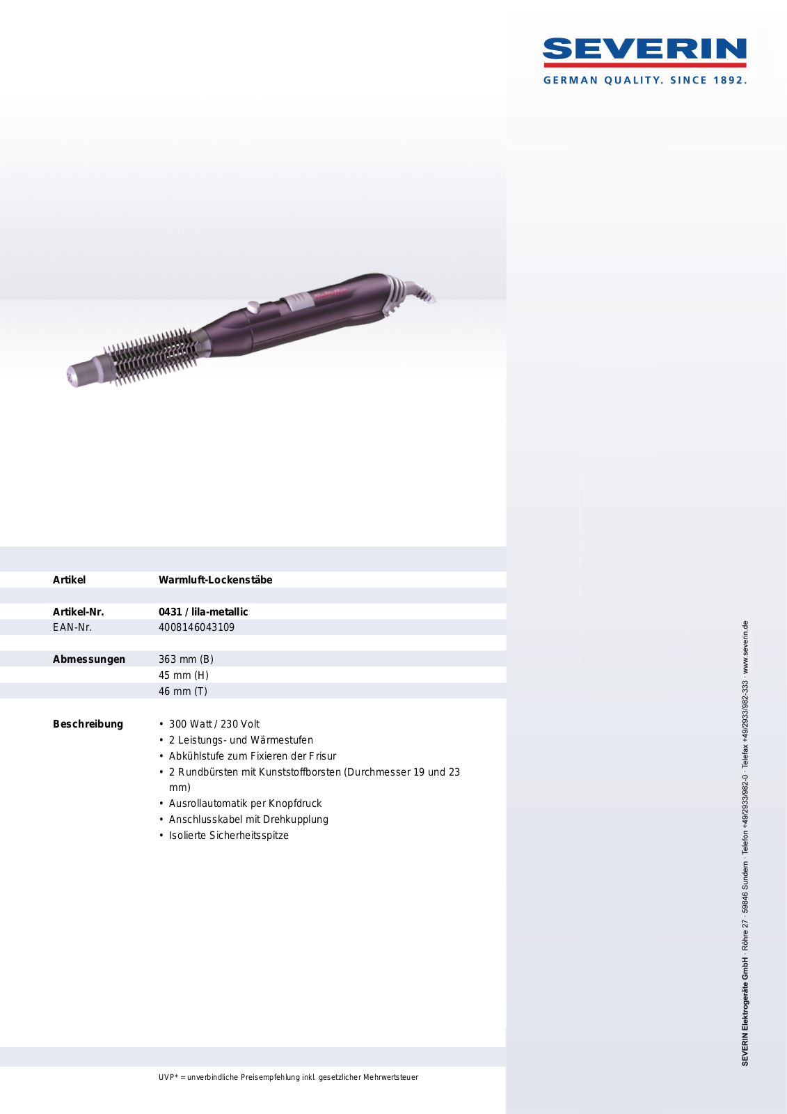 Severin 0431 DATASHEET