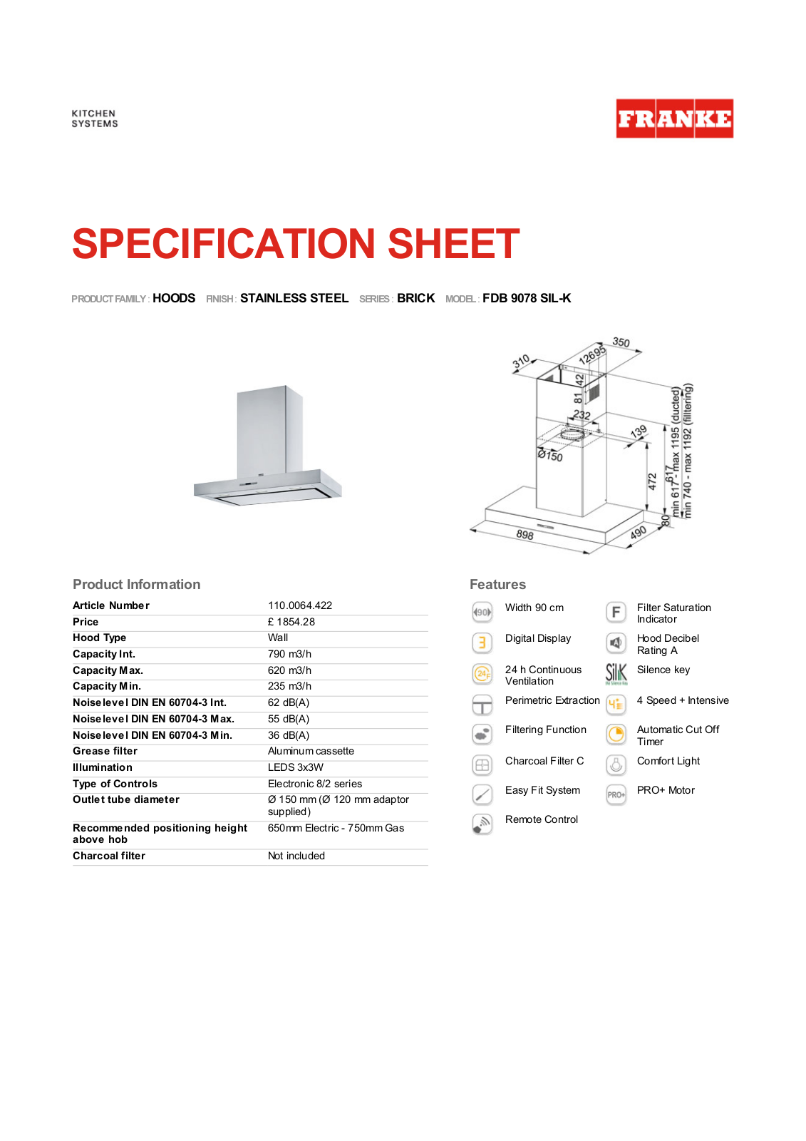 Franke Foodservice FDB 9078 SIL-K User Manual