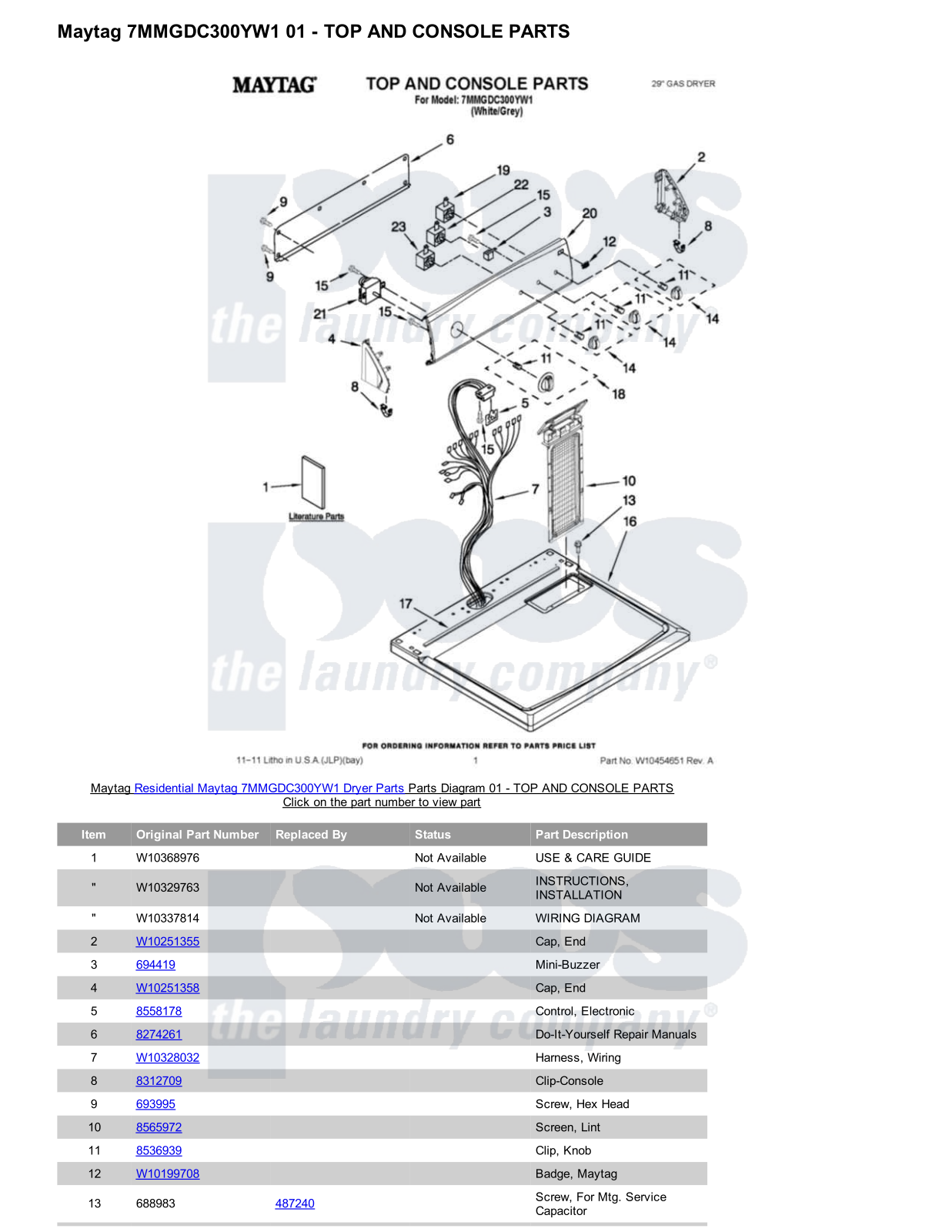 Maytag 7MMGDC300YW1 Parts Diagram