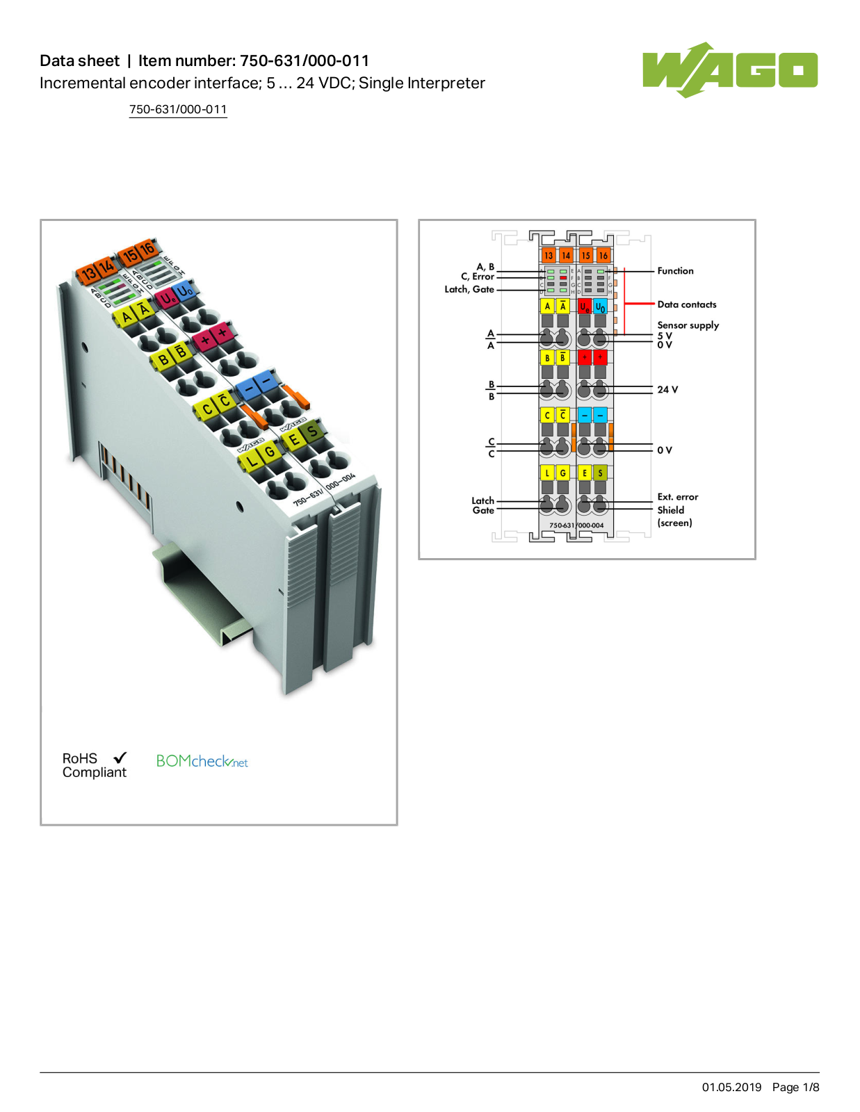 Wago 750-631/000-011 Data Sheet