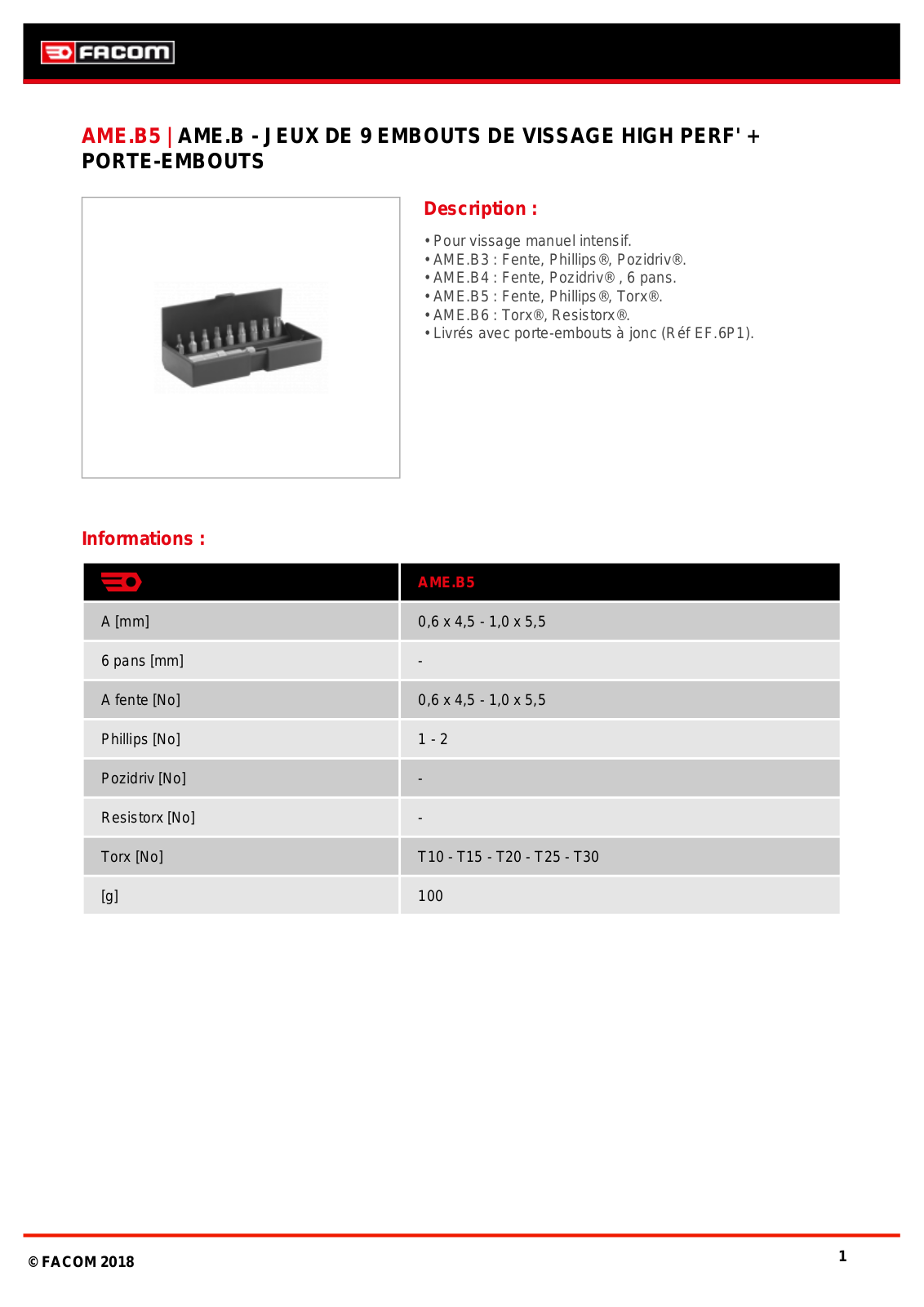 Facom AME.B5 Specification - ManualMachine.com