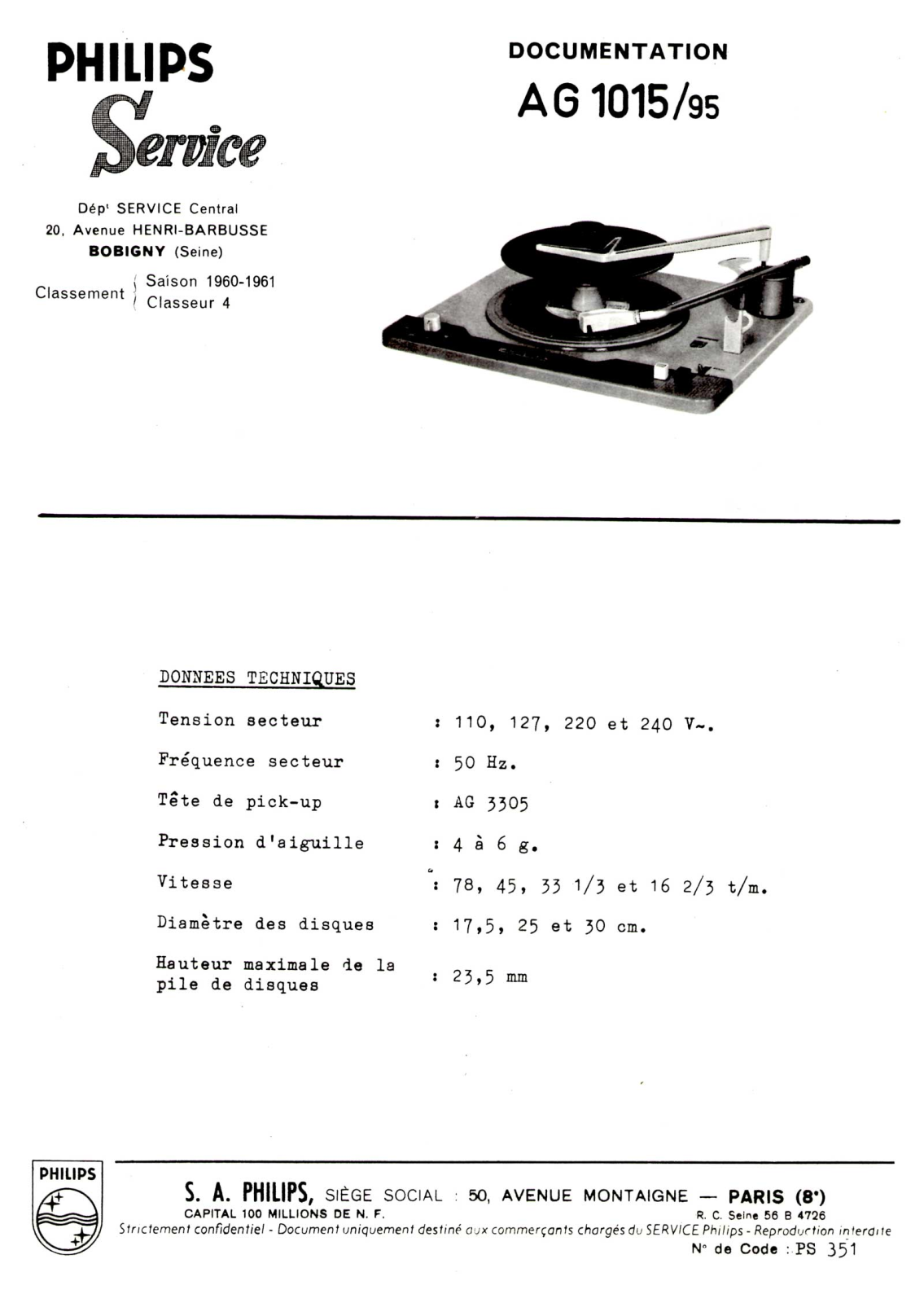 Philips AG-1015 Service Manual