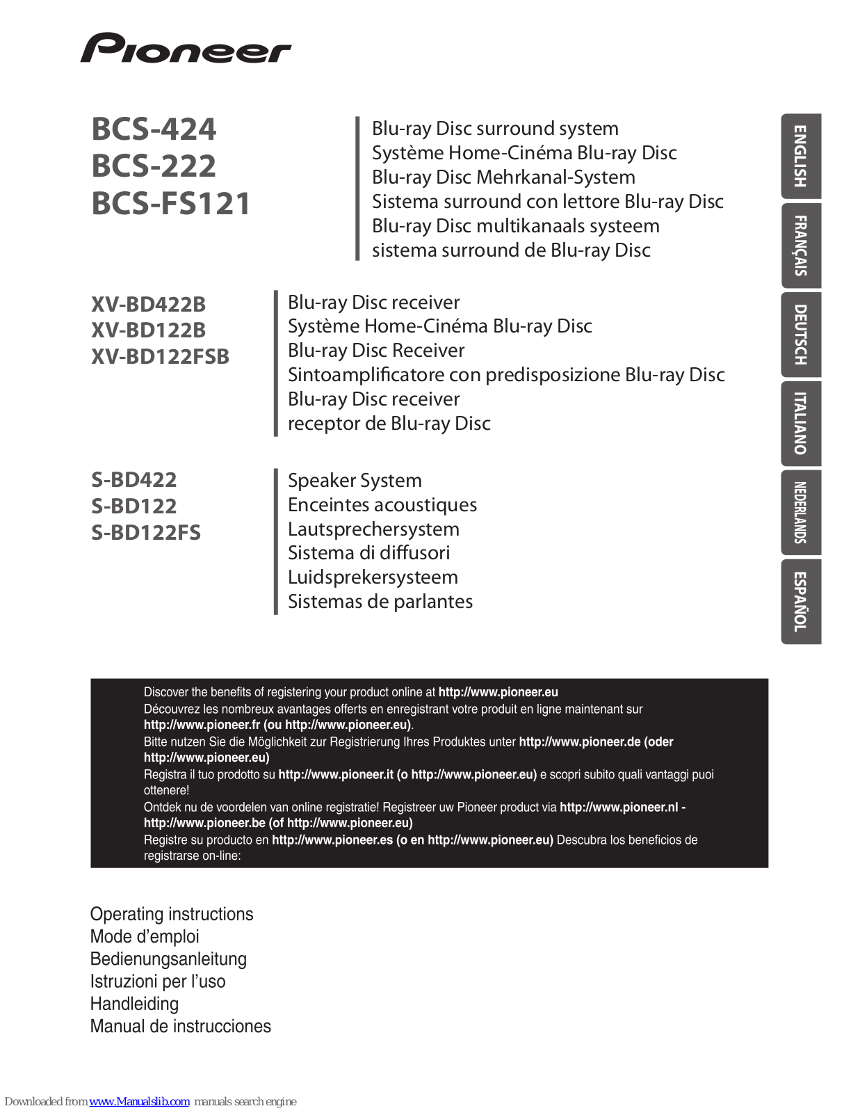 Pioneer XV-BD122FSB, S-BD422, S-BD122, S-BD122FS, BCS-222 Operating Instructions Manual