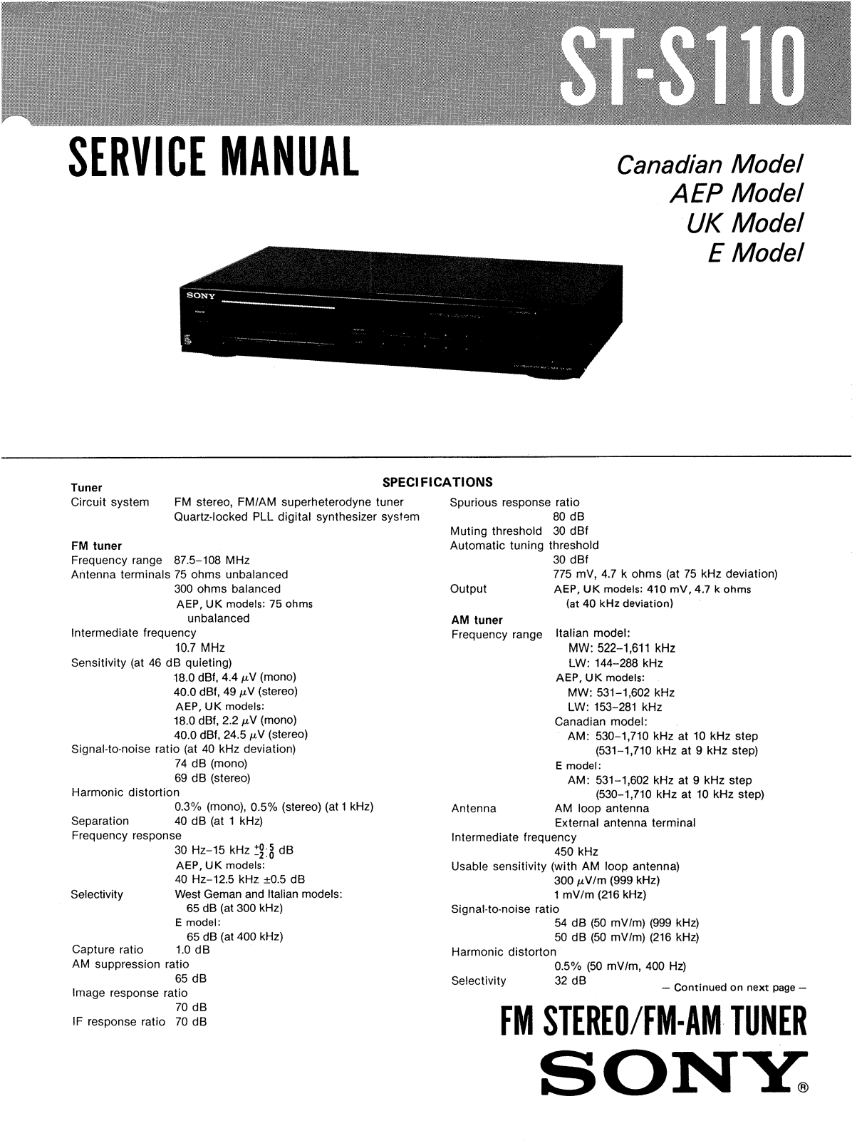 Sony STS-110 Service manual